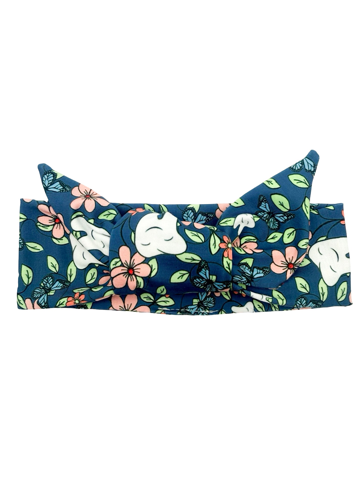 Floral Teeth - Dark Blue Adjustable Tie Headband