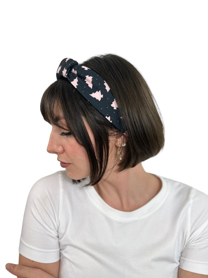 Pink Christmas Trees - Black Adjustable Tie Headband