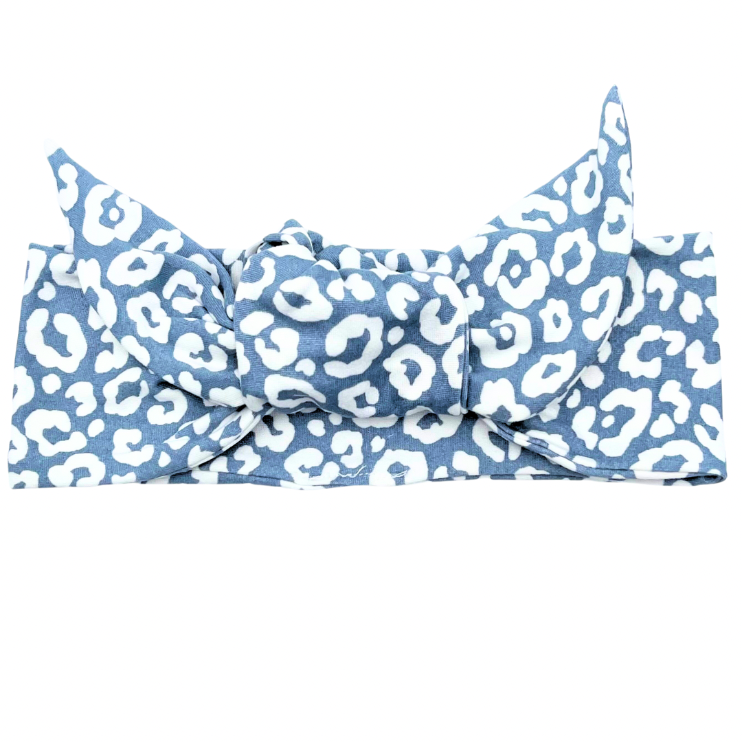 Leopard Print Blue Adjustable Tie Headband