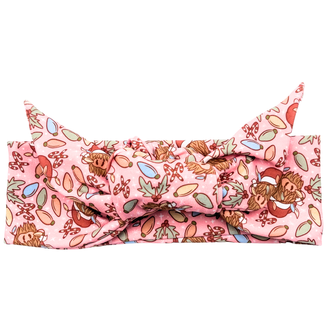 Highland Cow Christmas Adjustable Tie Headband