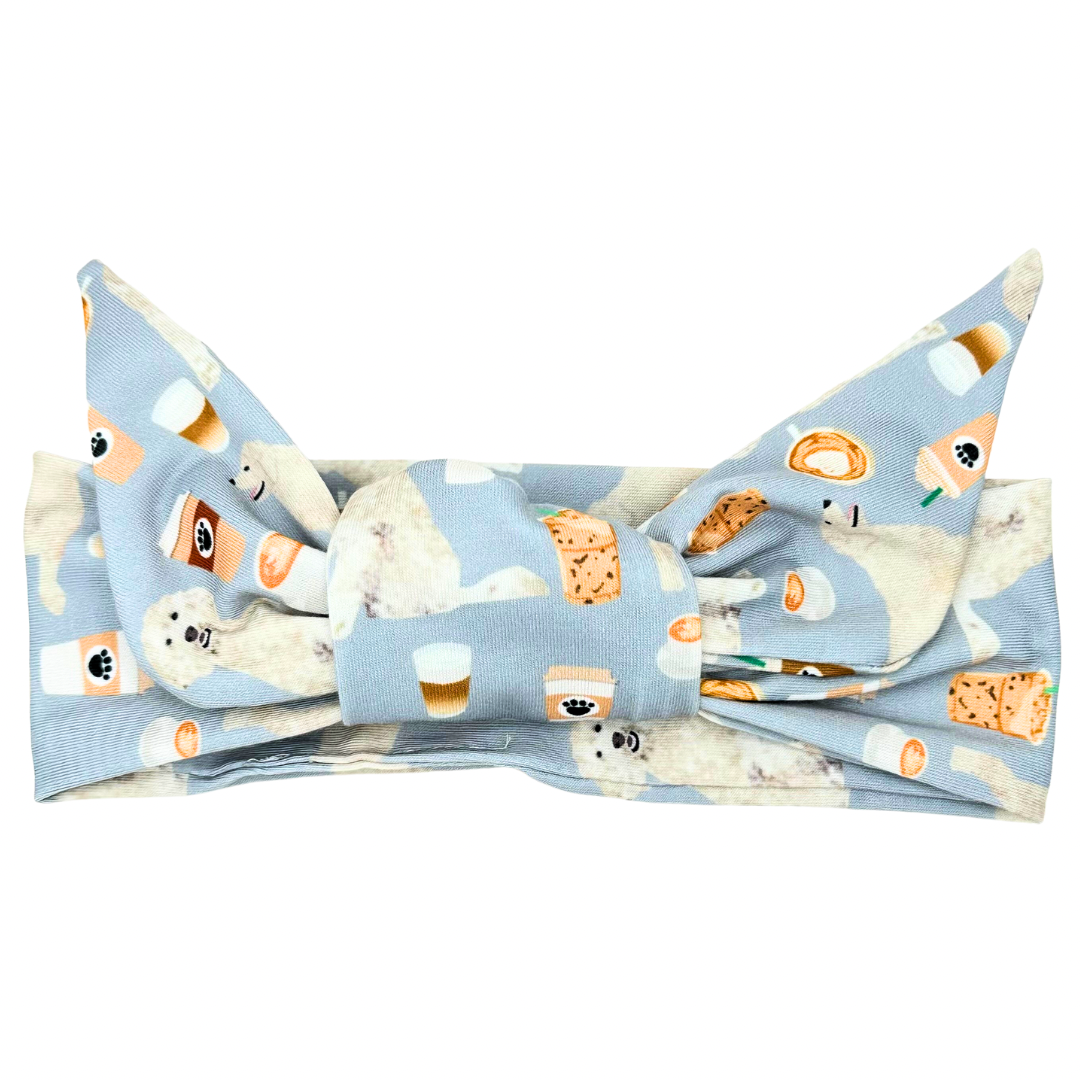 Golden Doodle & Coffee Adjustable Tie Headband
