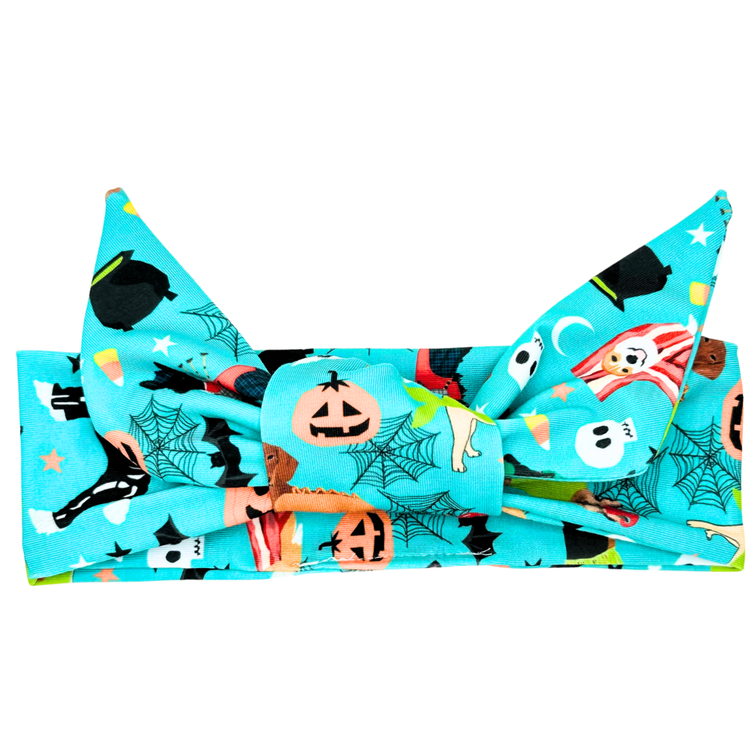 Halloween Dogs - Teal Adjustable Tie Headband