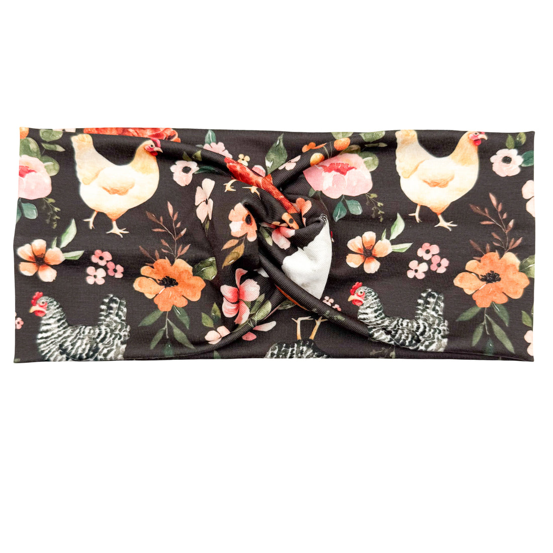 Floral Chickens - Brown Headband