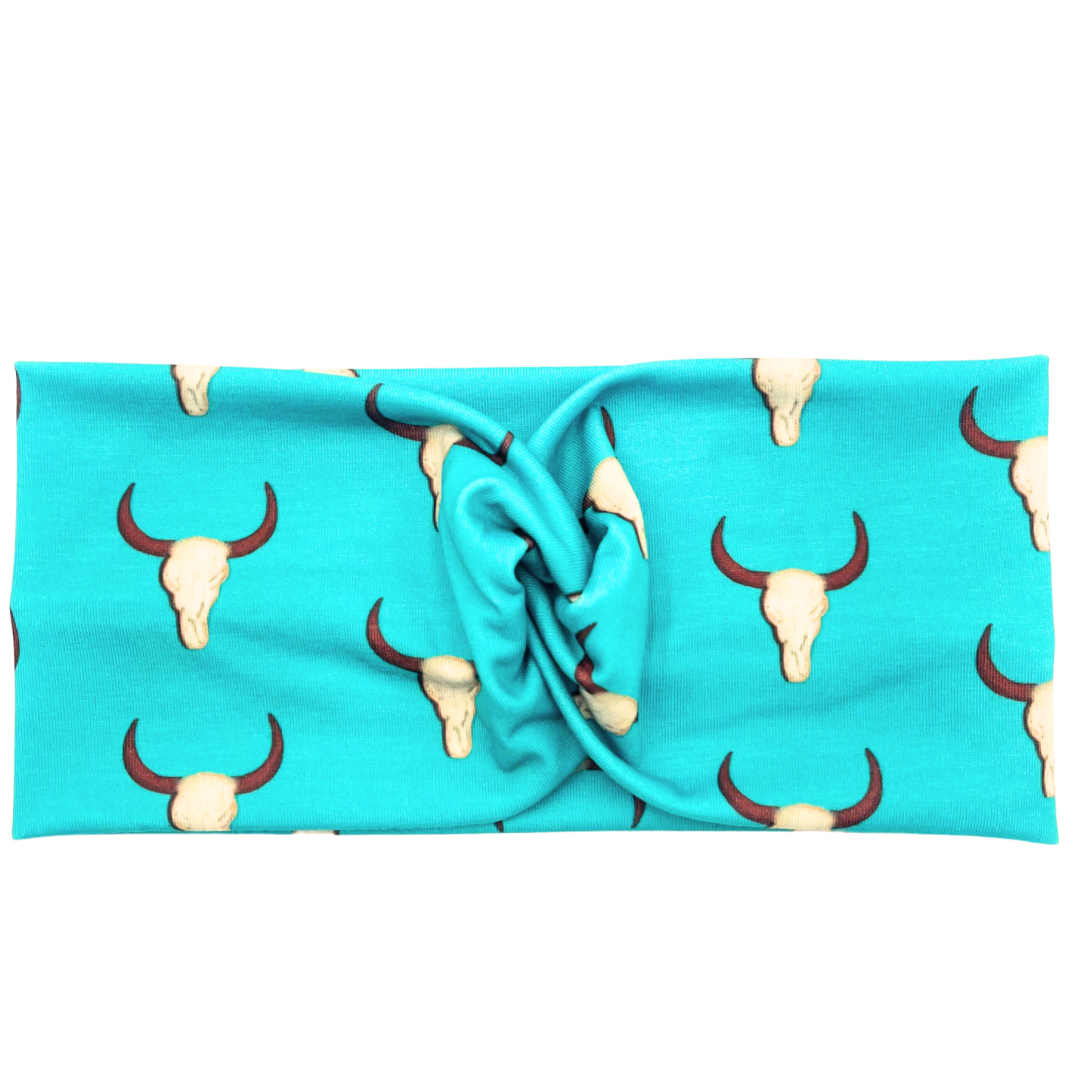 Cow Skull Teal Headband