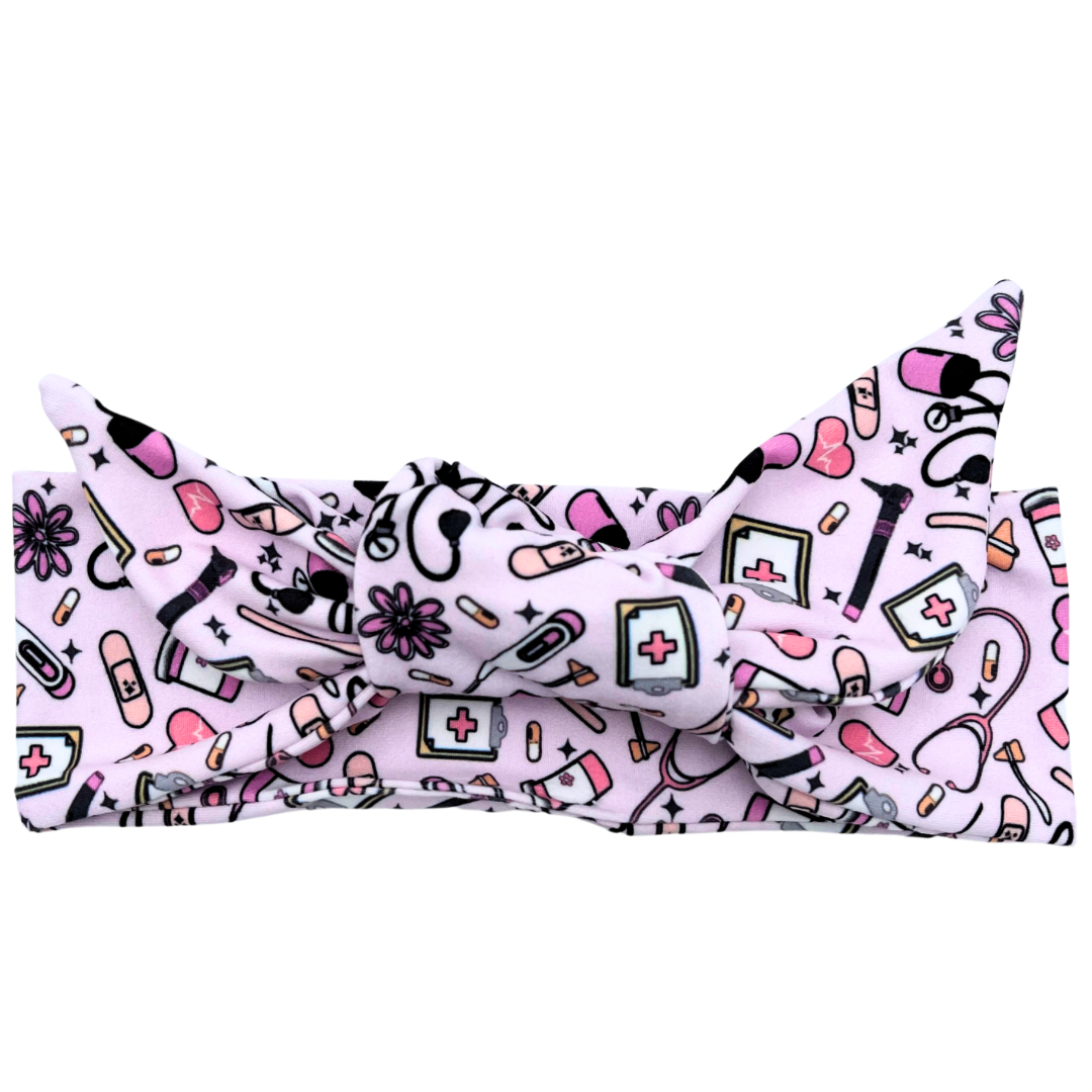 Floral Nursing Essentials - Pink Adjustable Tie Headband