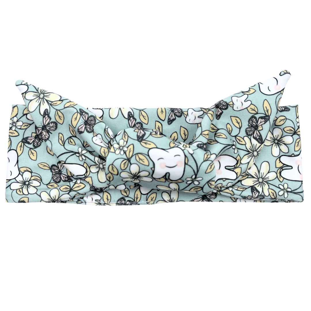 Floral Teeth - Light Olive Green Adjustable Tie Headband