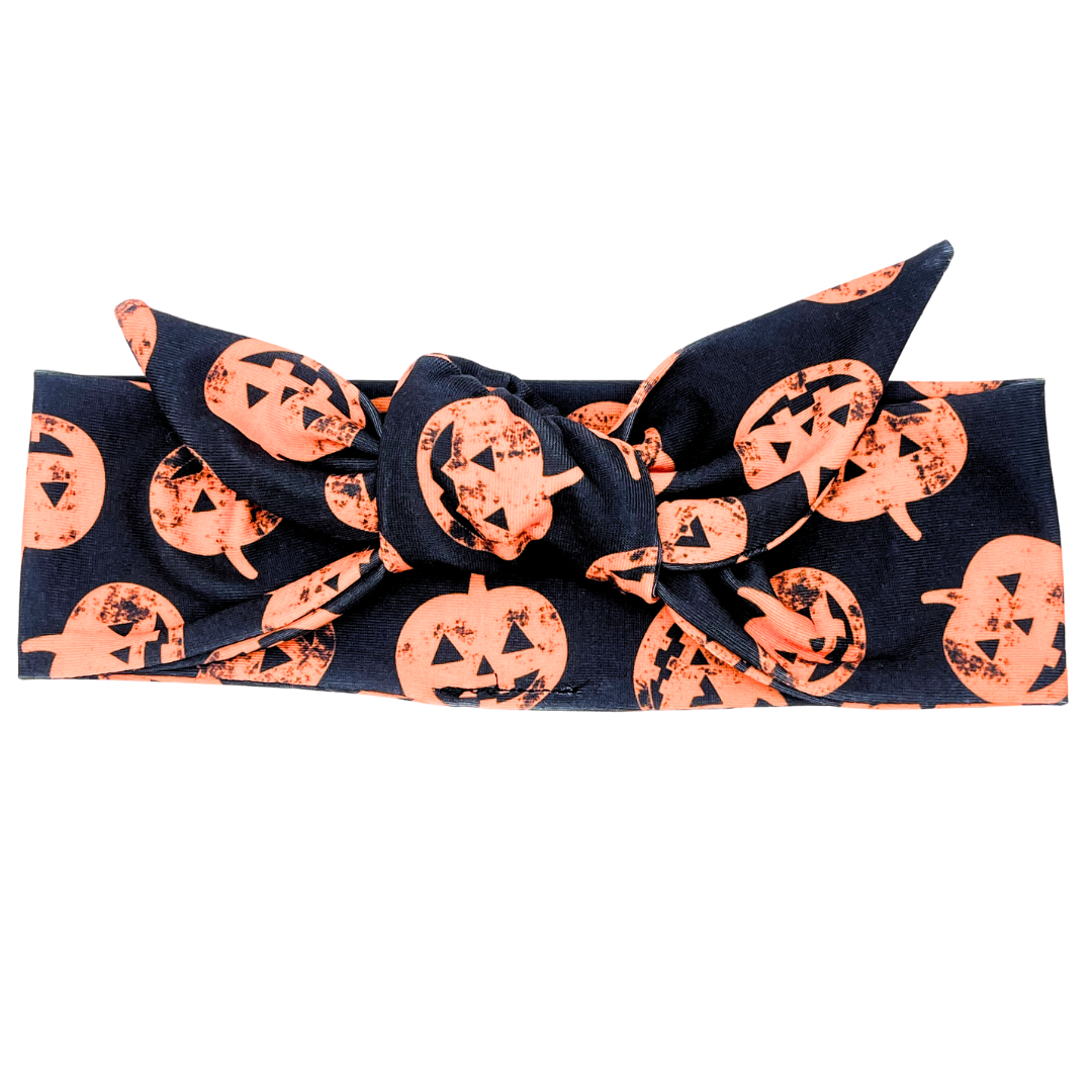 Orange Pumpkins - Black Adjustable Tie Headband