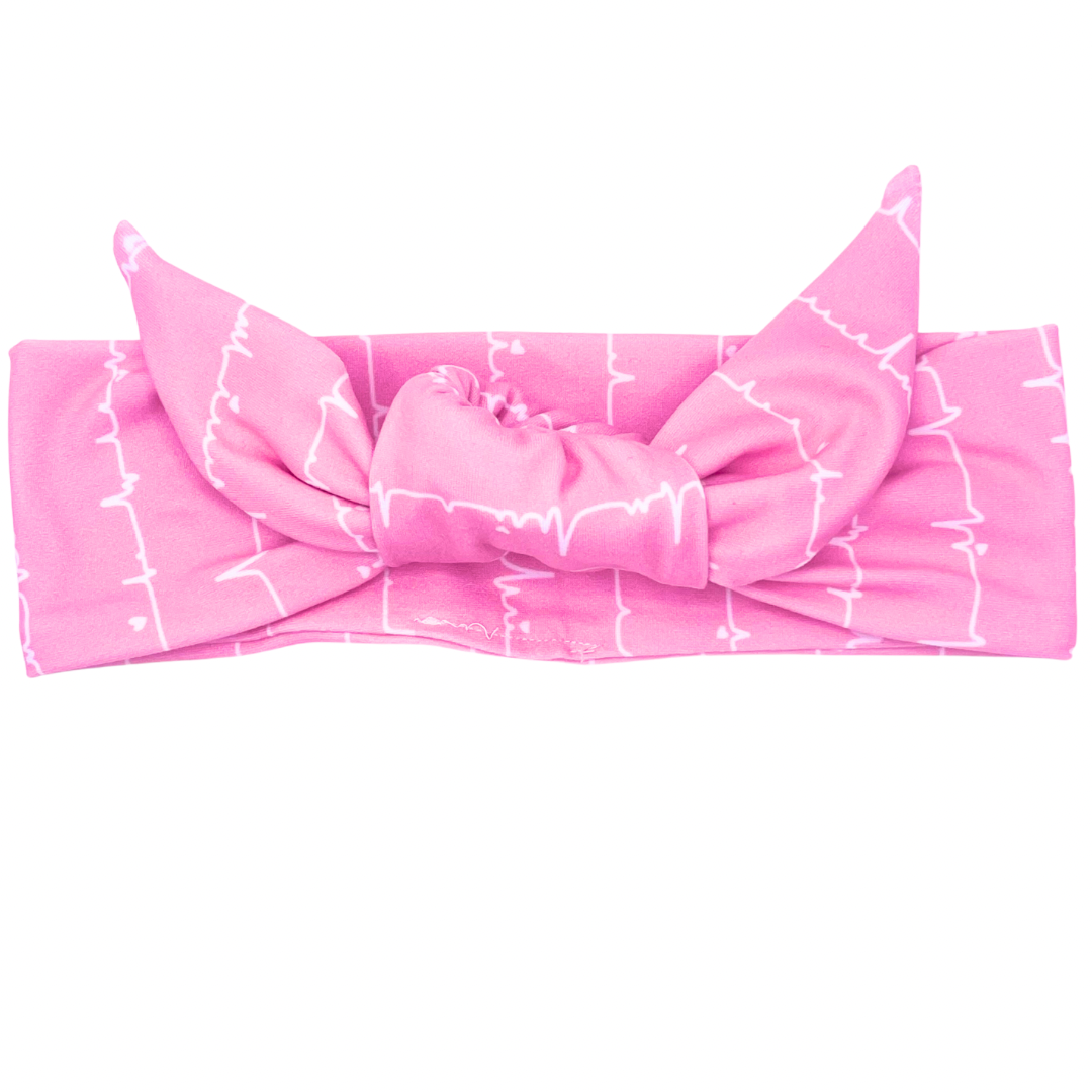 Nurse White Heartbeat - Pink Adjustable Tie Headband
