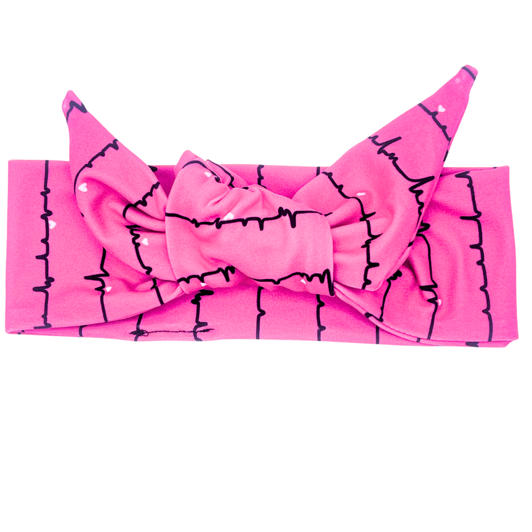 Nurse Black Heartbeat - Hot Pink Adjustable Tie Headband