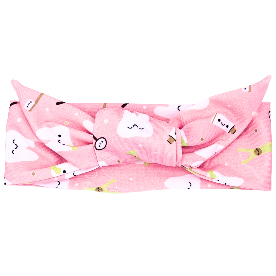 Happy Teeth - Pink Adjustable Tie Headband