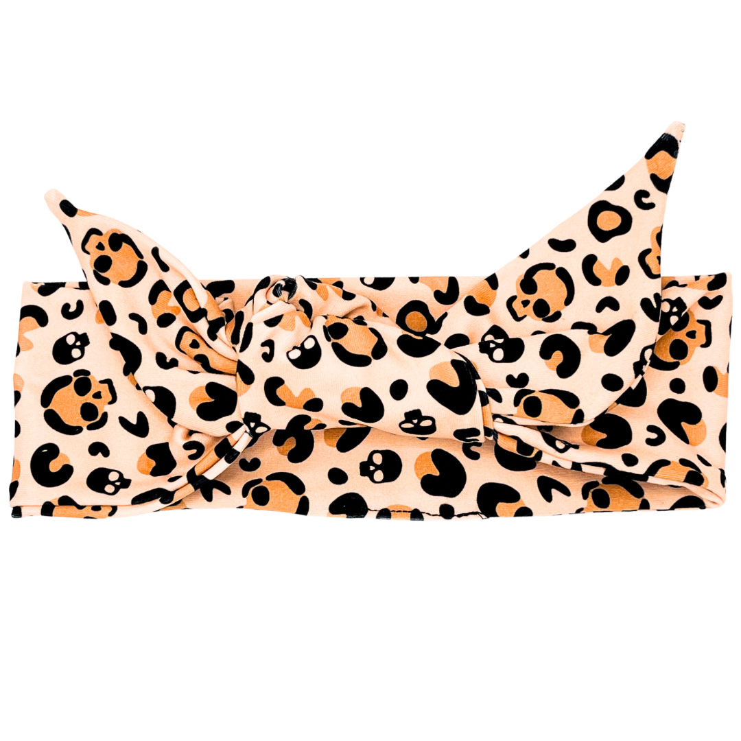 Cheetah Print Skulls Adjustable Tie Headband