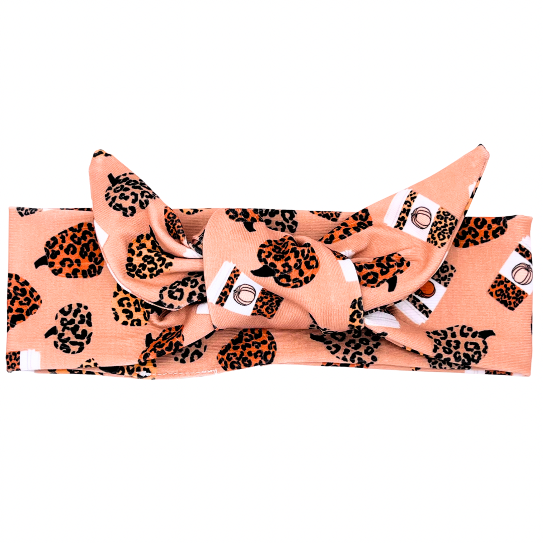 Leopard Pumpkins &amp; Coffee Adjustable Tie Headband
