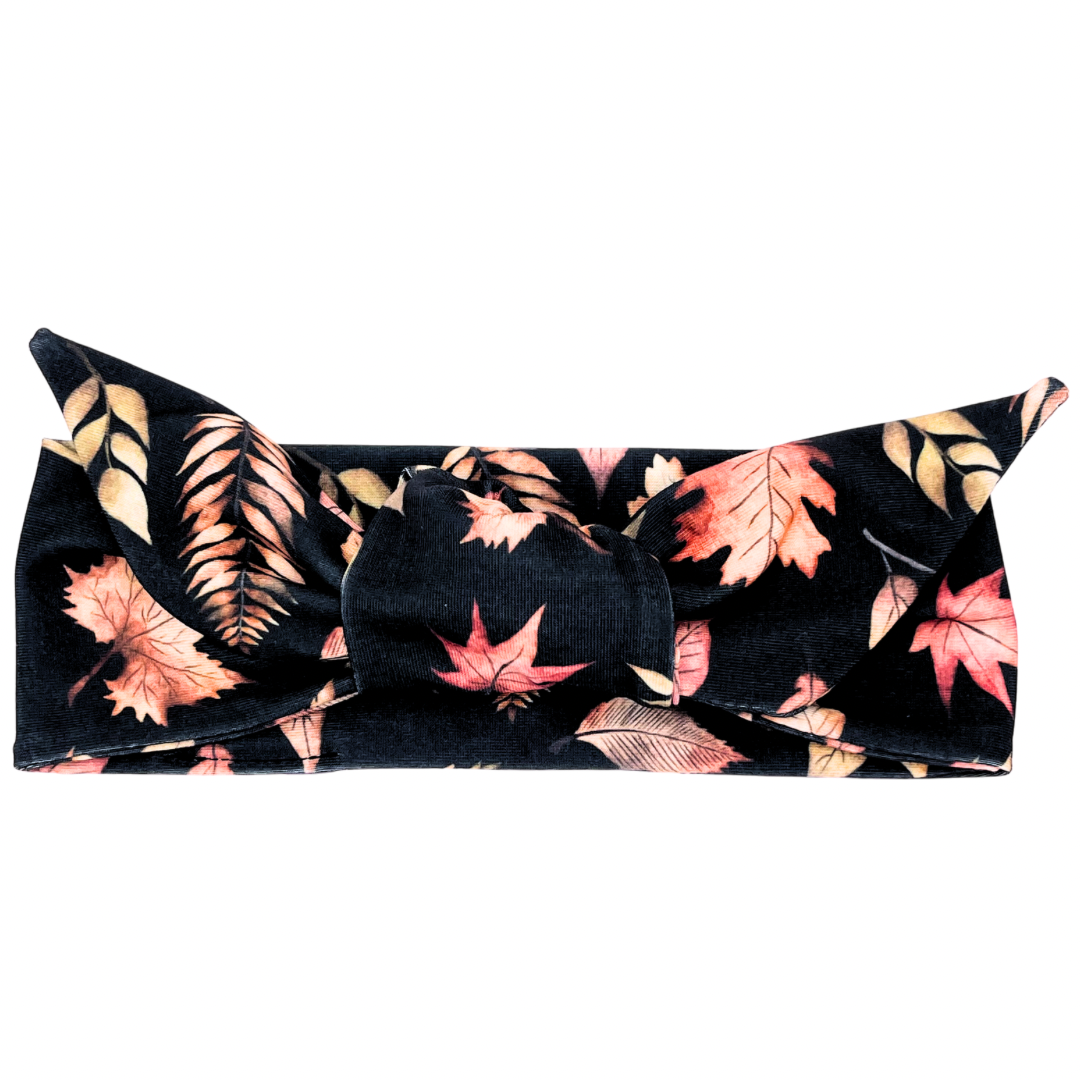 Fall Leaves - Black Adjustable Tie Headband