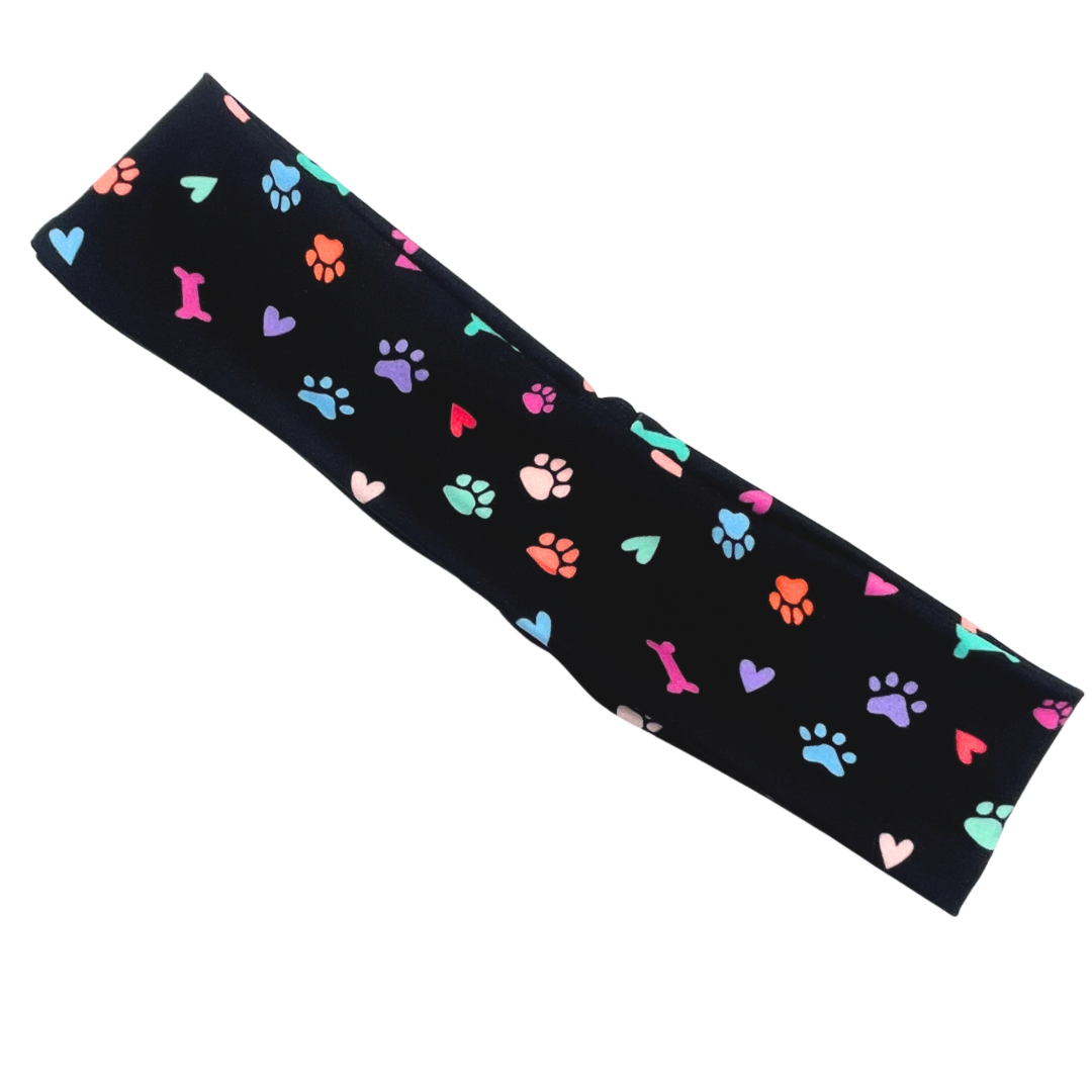 Colorful Pet Paws, Bones, &amp; Hearts - Black Athletic Headband