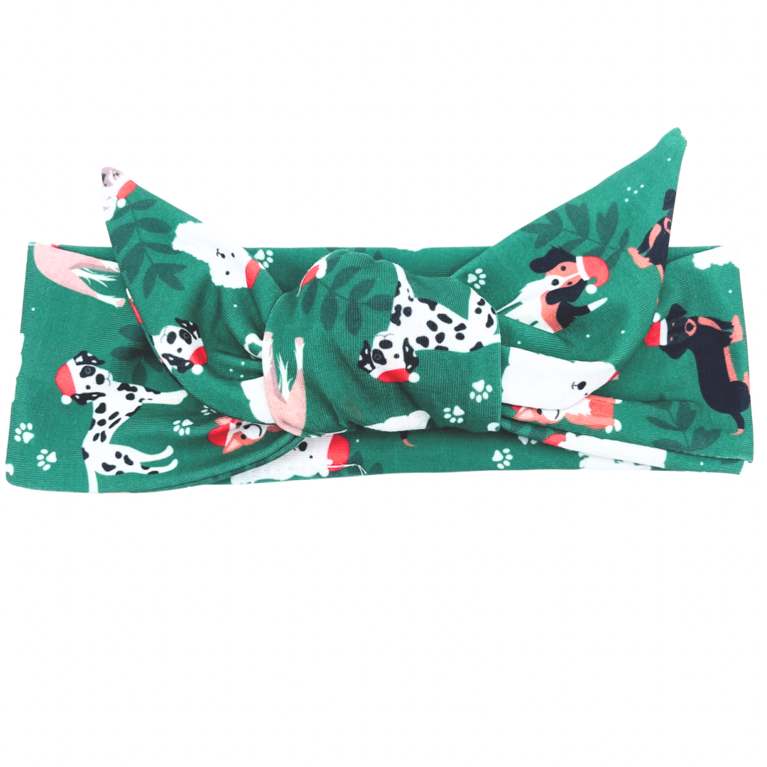 All the Dogs Christmas - Green Adjustable Tie Headband