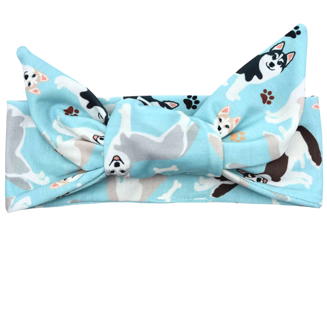 Husky Dogs - Light Blue Adjustable Tie Headband
