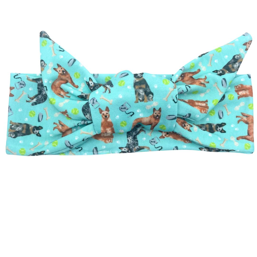 Heelers/Australian Cattle Dog - Teal Adjustable Tie Headband