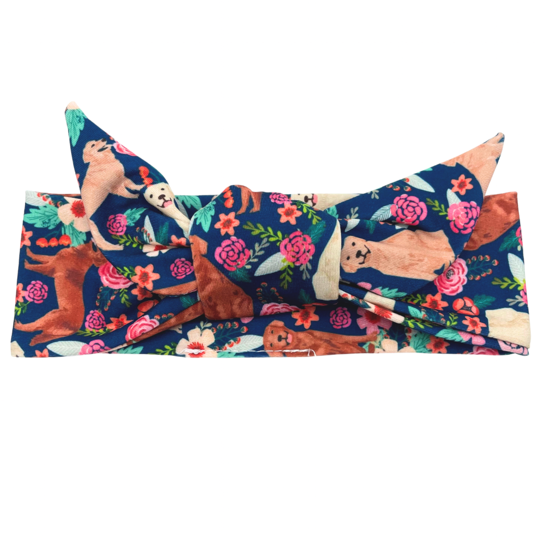 Golden Retriever Dogs - Floral Adjustable Tie Headband