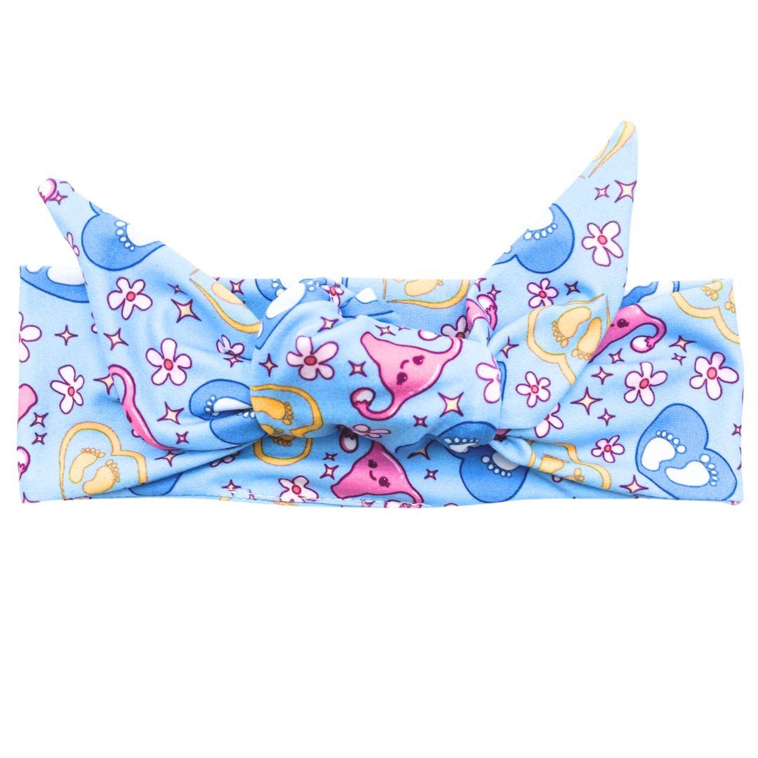 Floral Baby Feet &amp; Uterus - Baby Blue Adjustable Tie Headband