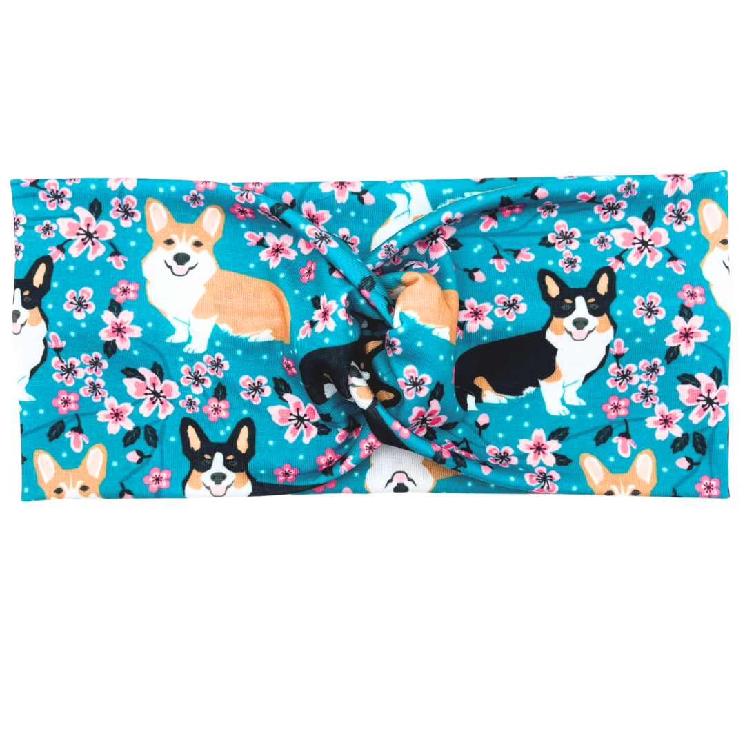 Floral Corgi Dogs Headband