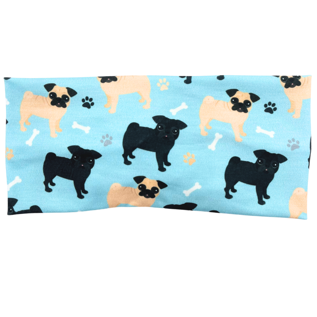 Pug Dogs - Light Blue Headband