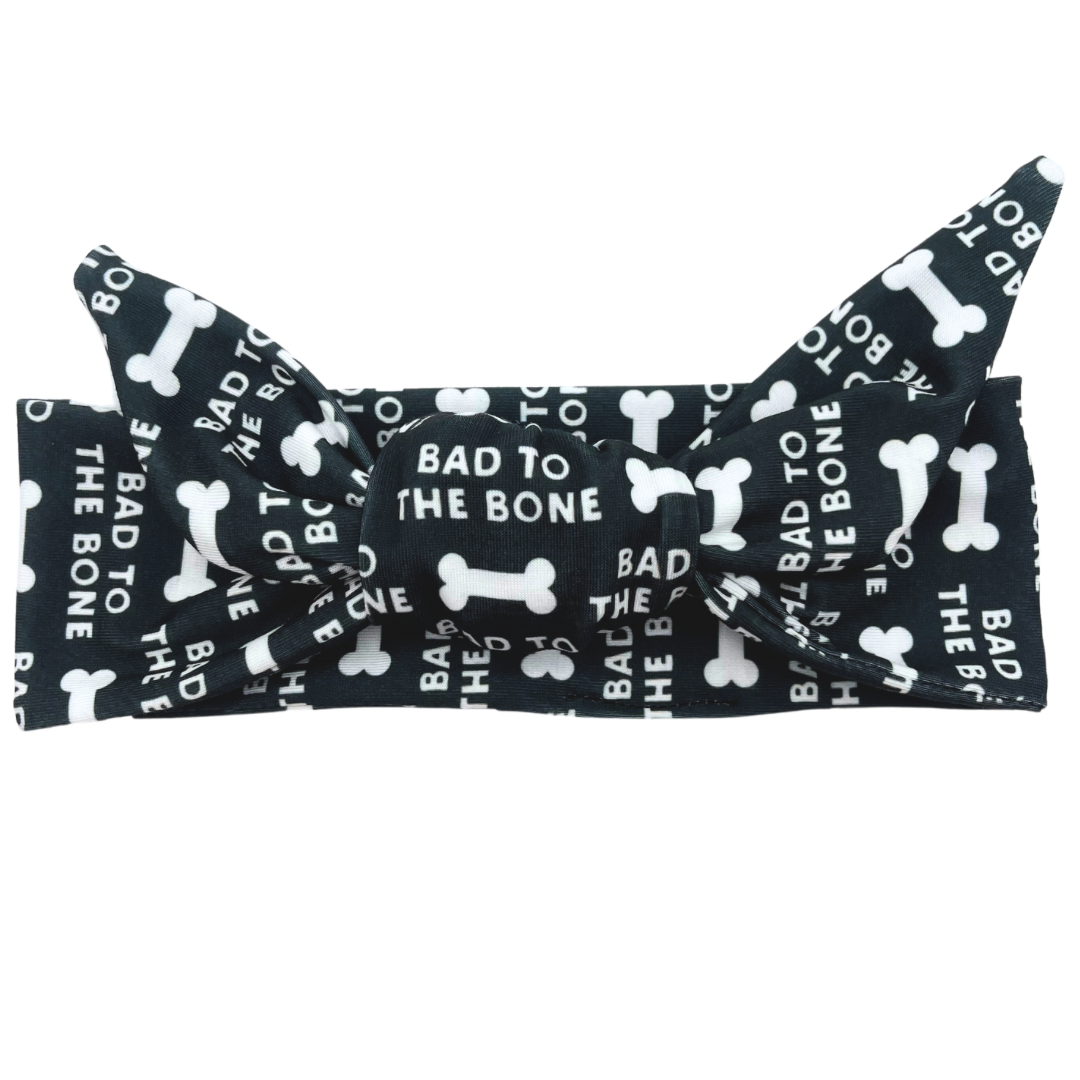 Bad To The Bone - Black Adjustable Tie Headband