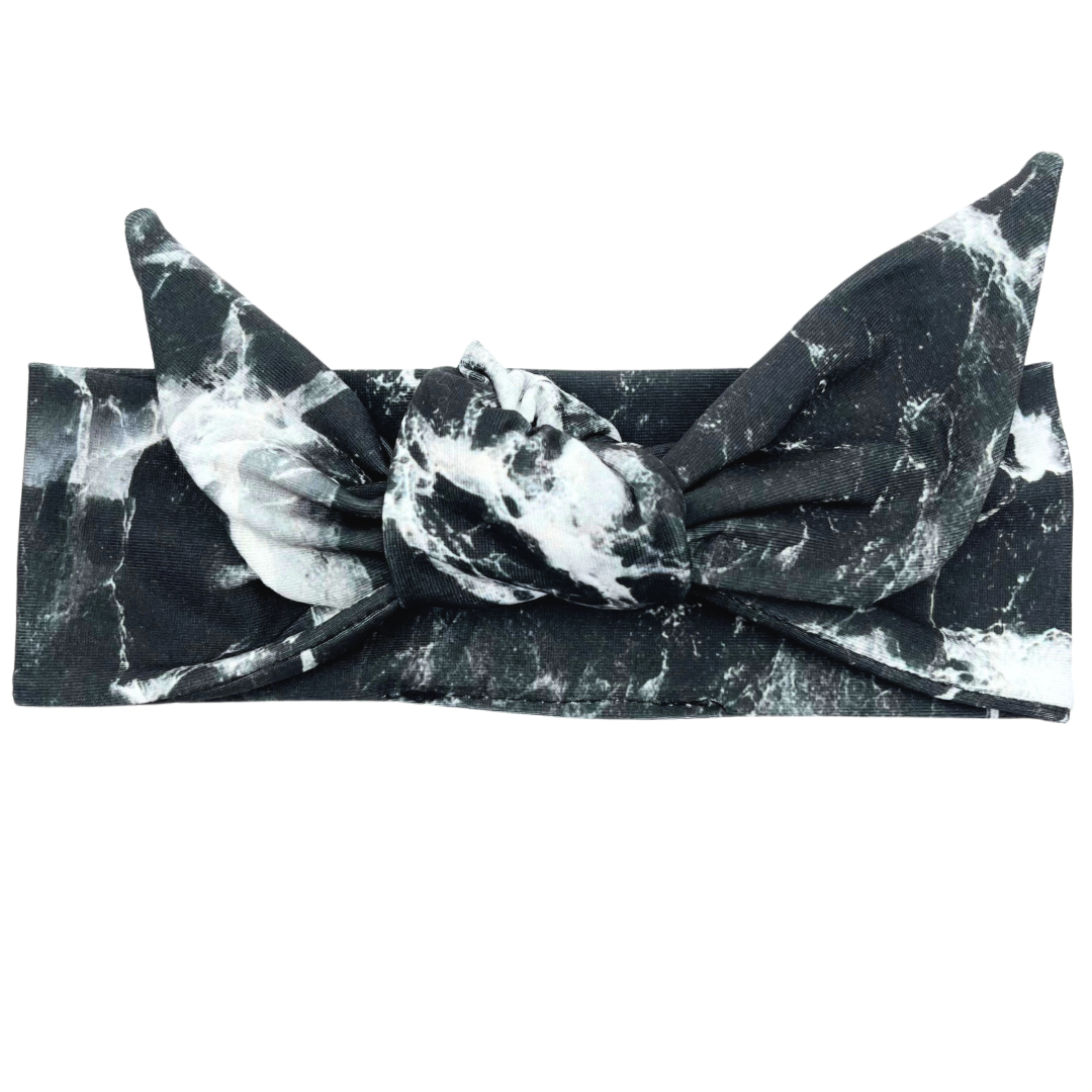 Black &amp; White Marble Adjustable Tie Headband