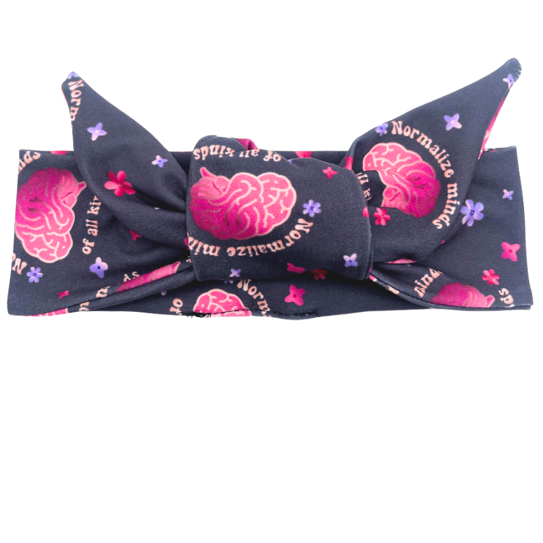 Floral Normalize Minds of All Kinds - Dark Gray Adjustable Tie Headband