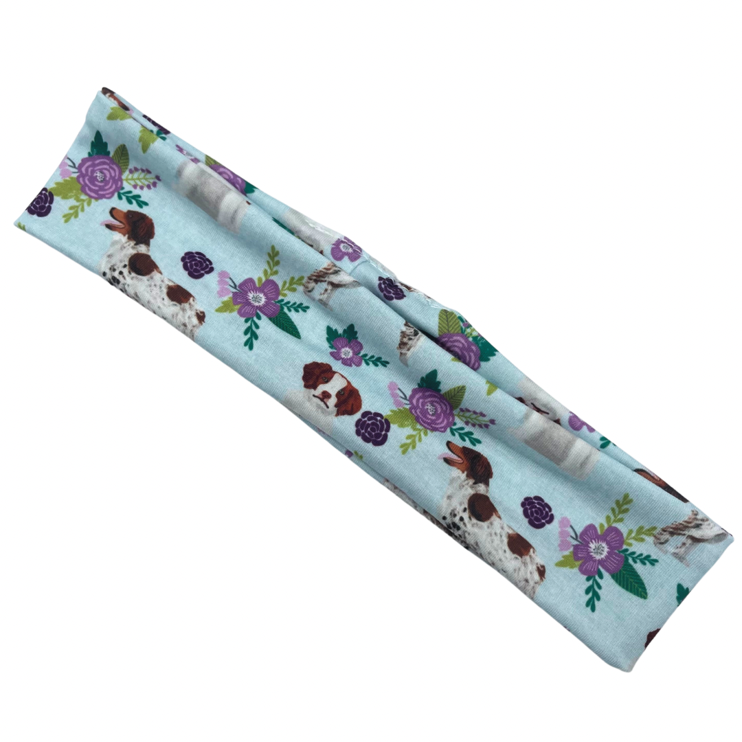 Floral Brittany Spaniel Dogs Athletic Headband