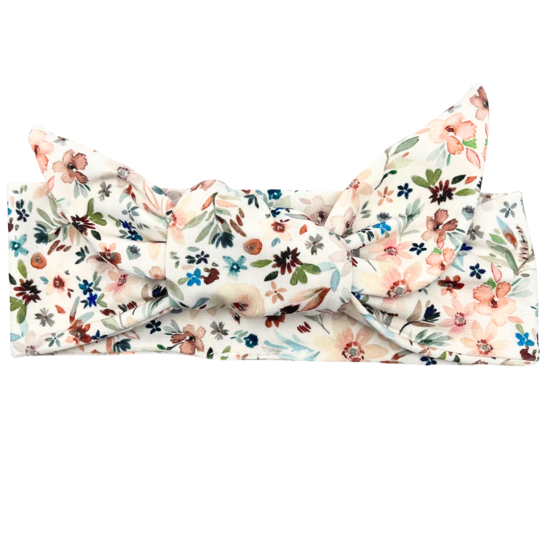 Autumn Floral - White Adjustable Tie Headband