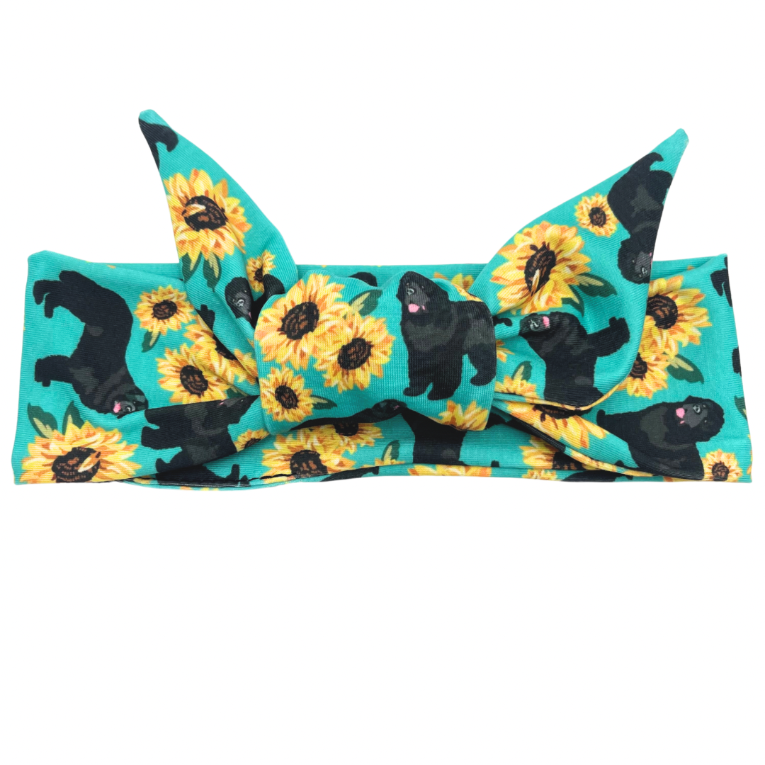 Newfoundland Dog &amp; Sunflowers - Teal Adjustable Tie Headband