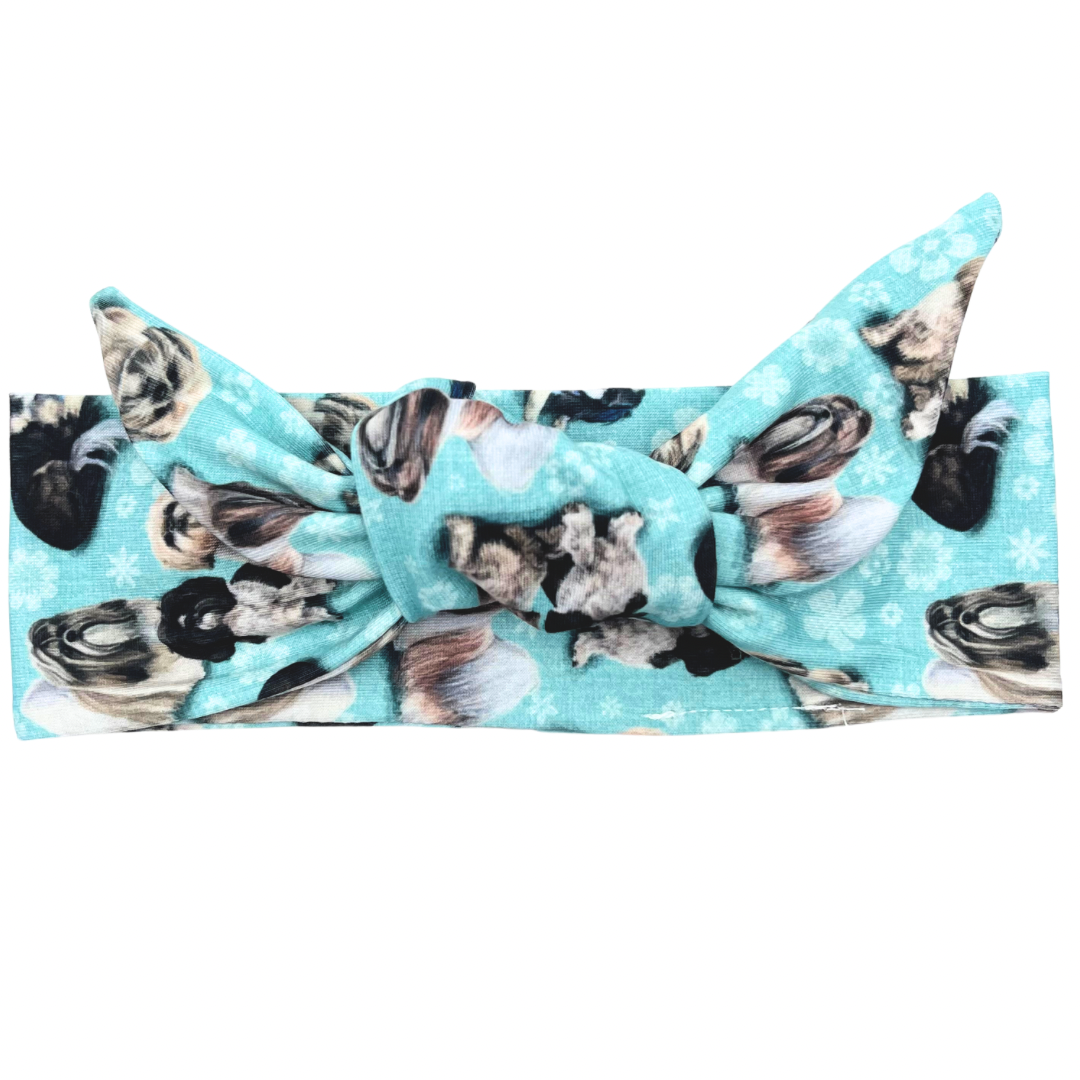 Shih Tzu Dogs - Light Blue Adjustable Tie Headband