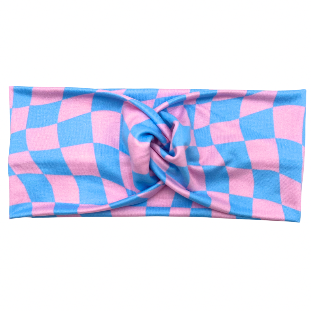 Blue &amp; Pink Checkered Headband