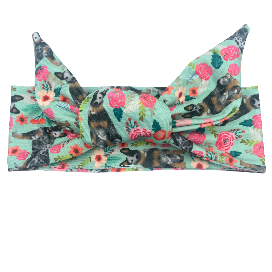 Floral Blue Heelers Adjustable Tie Headband