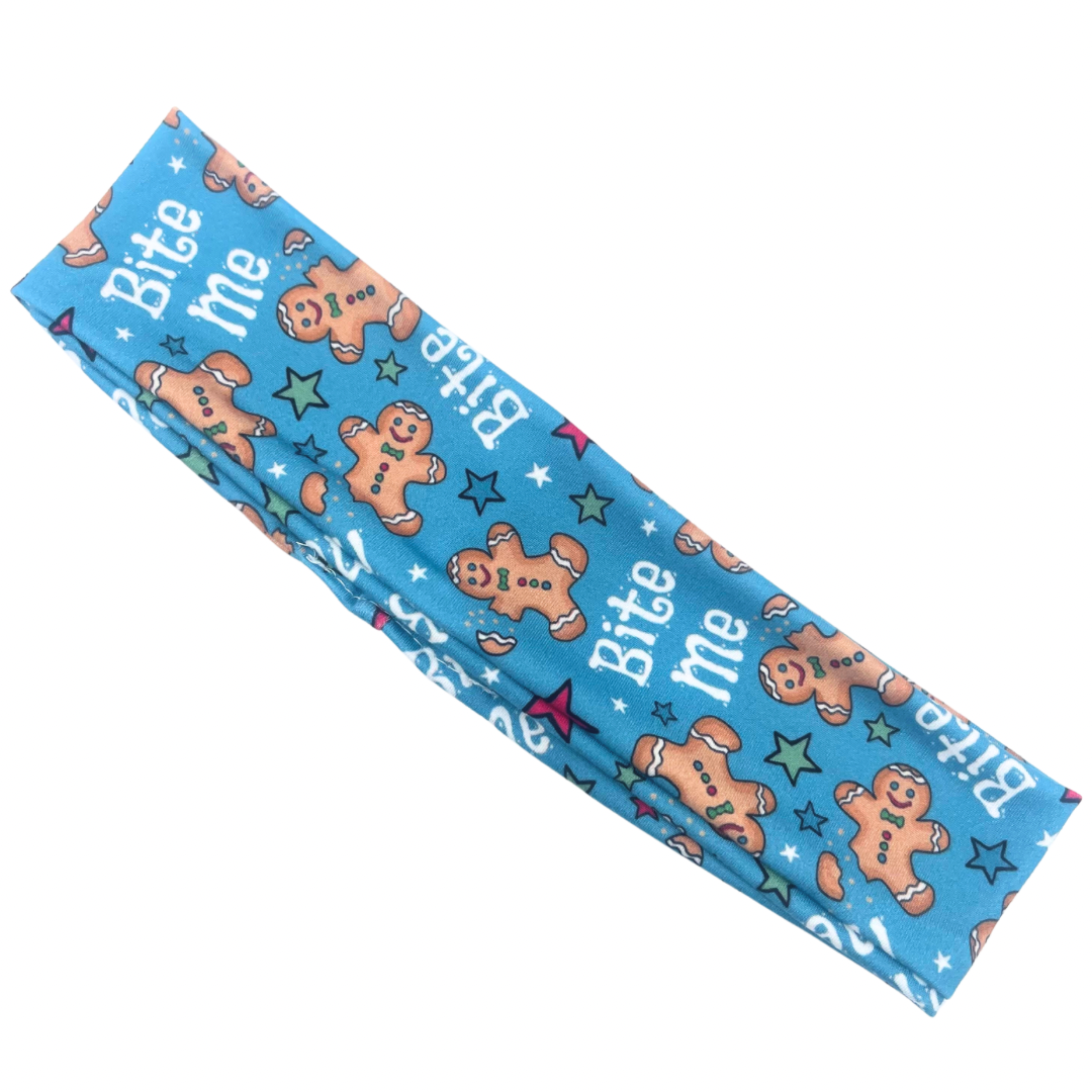 Bite Me Gingerbread - Blue Athletic Headband