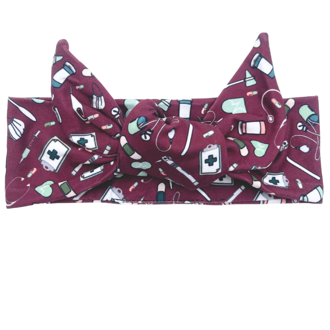 Nursing Essentials - Maroon Adjustable Tie Headband