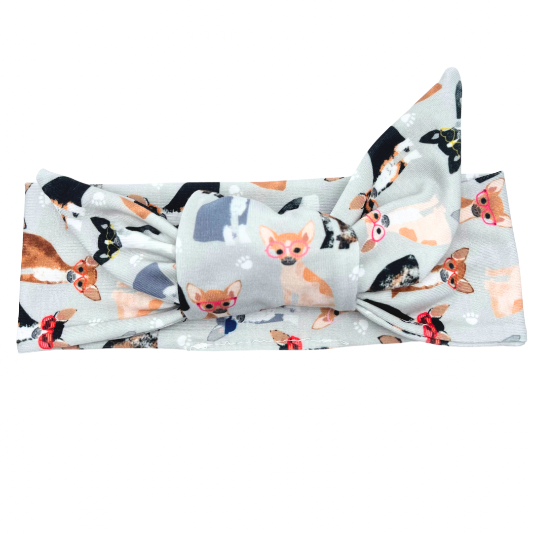 Chihuahua Dogs - Light Gray Adjustable Tie Headband