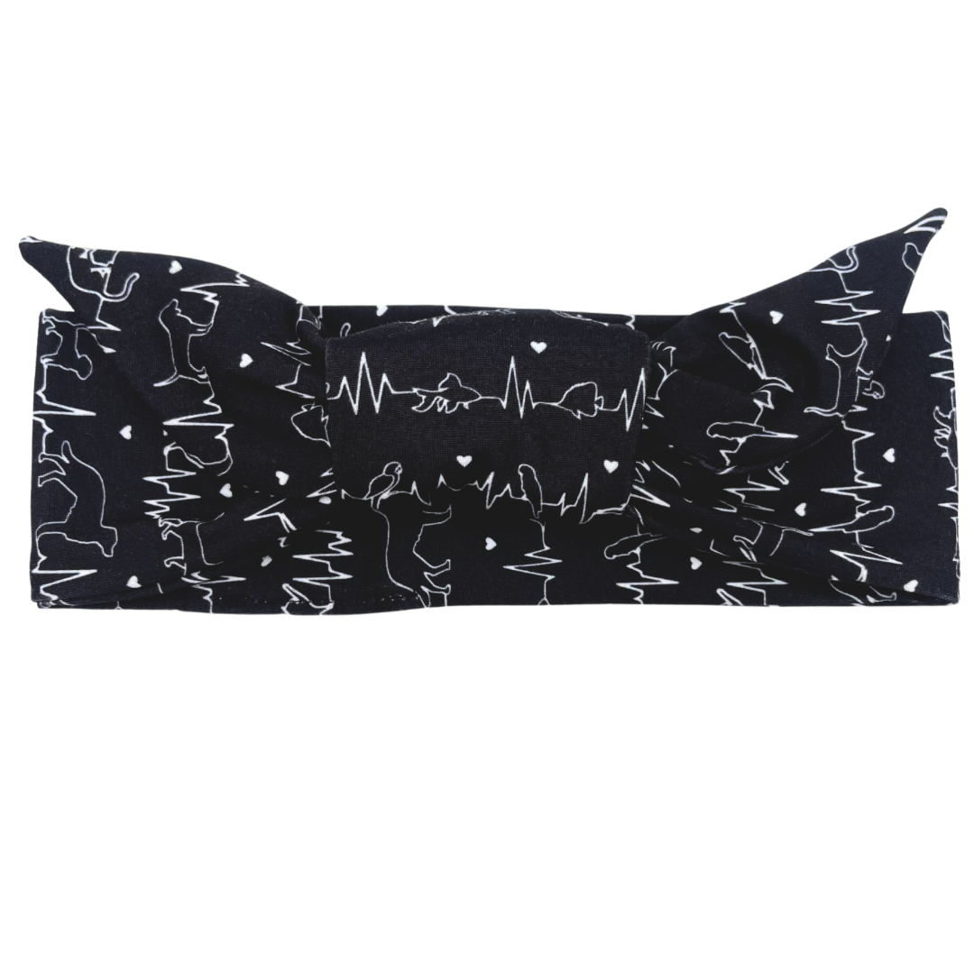 Vet Heartbeat Black Adjustable Tie Headband