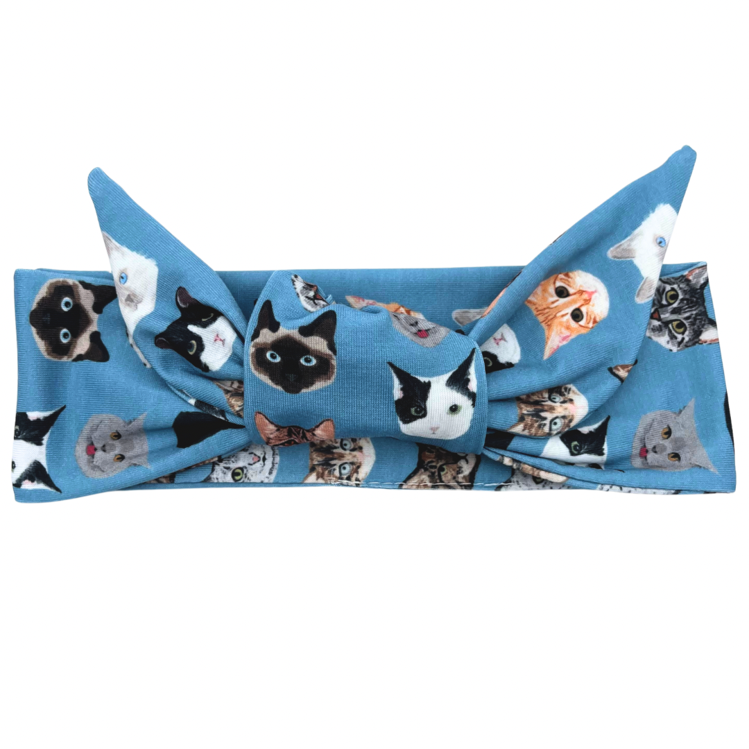 All the Cats - Blue Adjustable Tie Headband