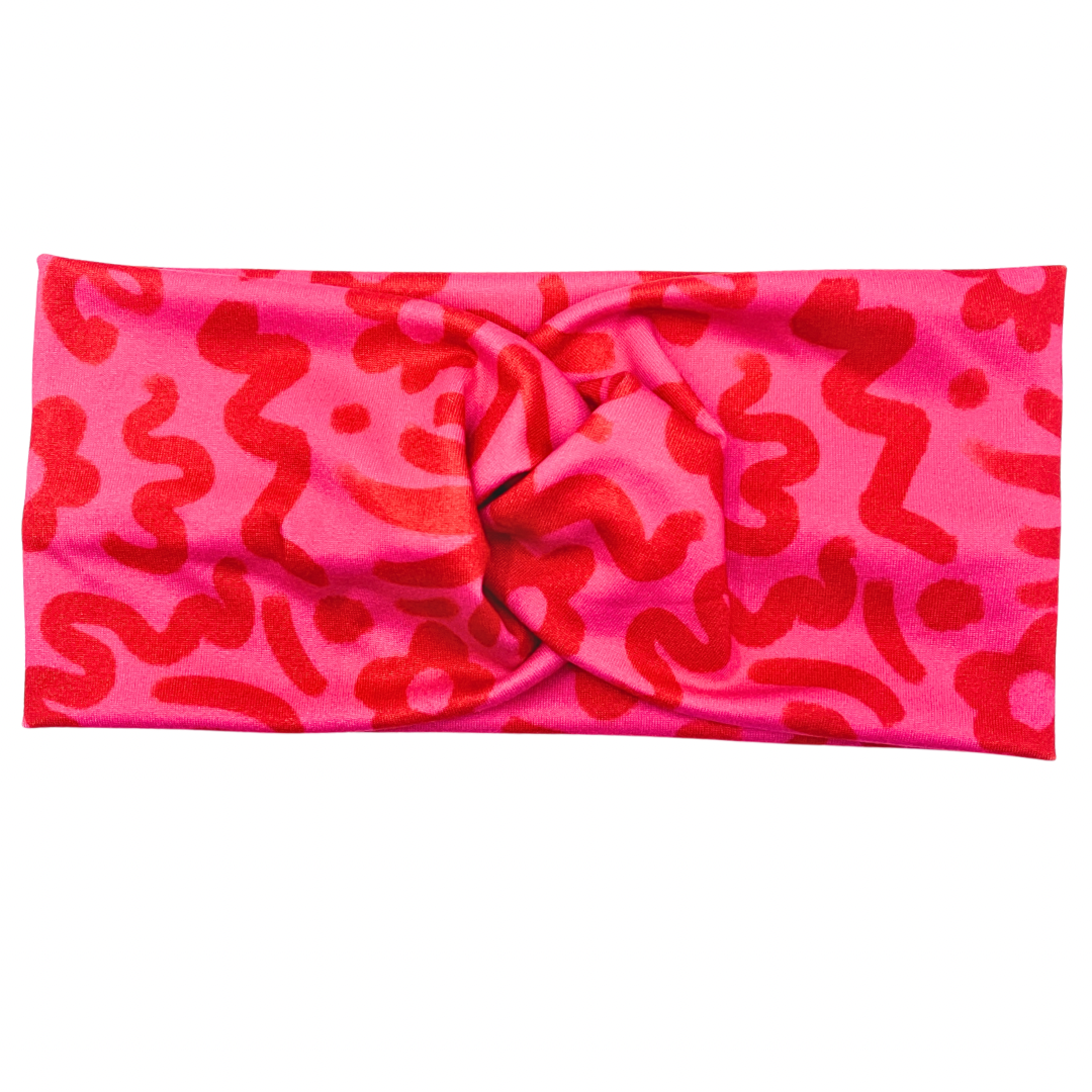 Pink &amp; Red Doodles Headband- Small Size