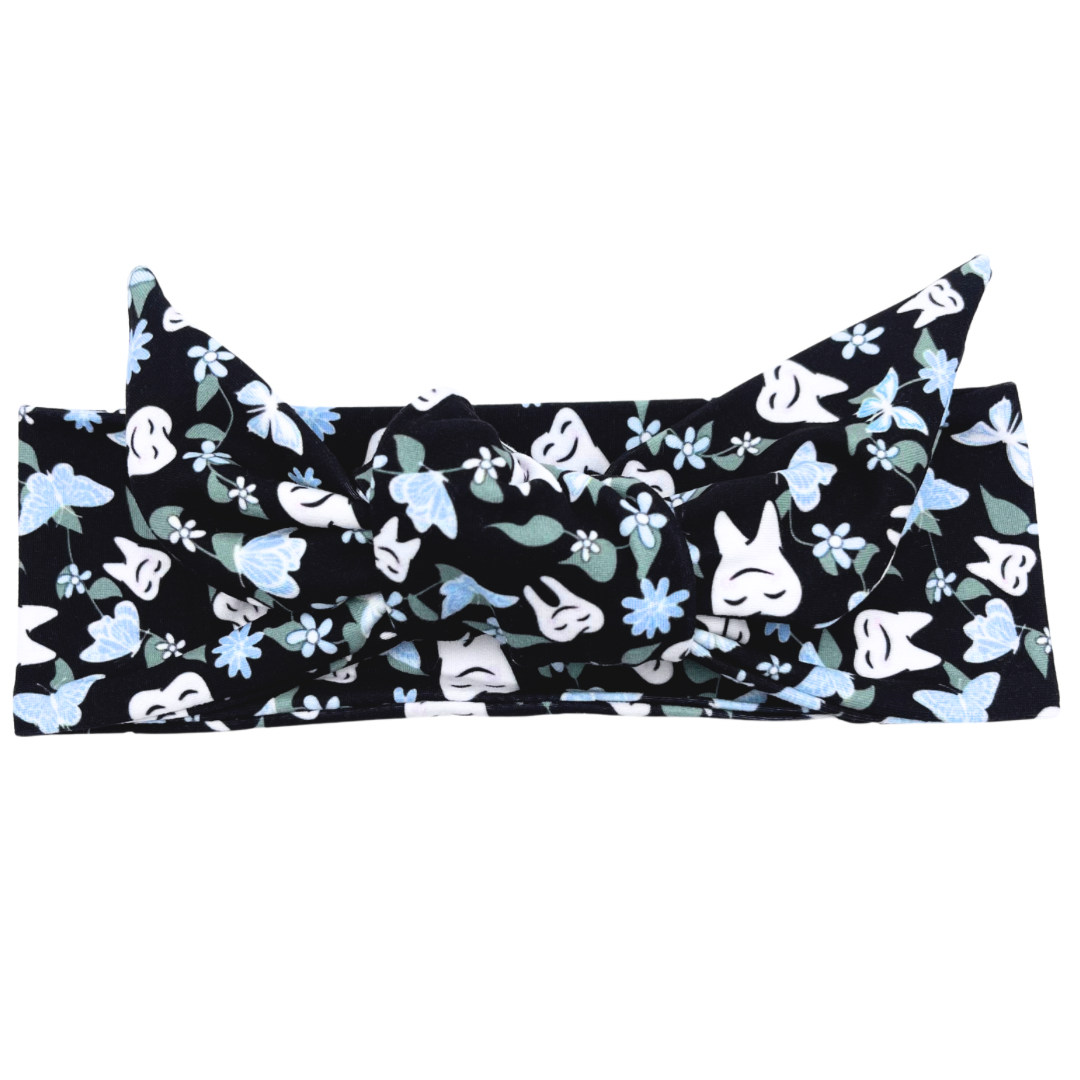 Floral Teeth - Black Adjustable Tie Headband