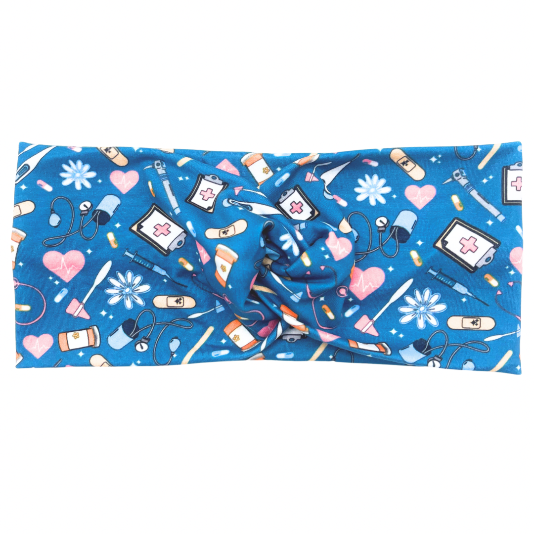 Floral Nursing Essentials - Dark Blue Headband