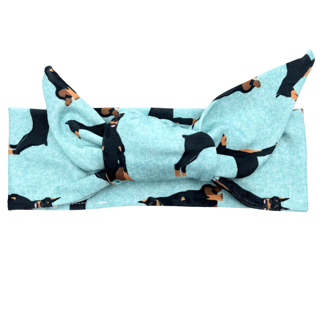 Doberman Dogs - Light Blue Adjustable Tie Headband