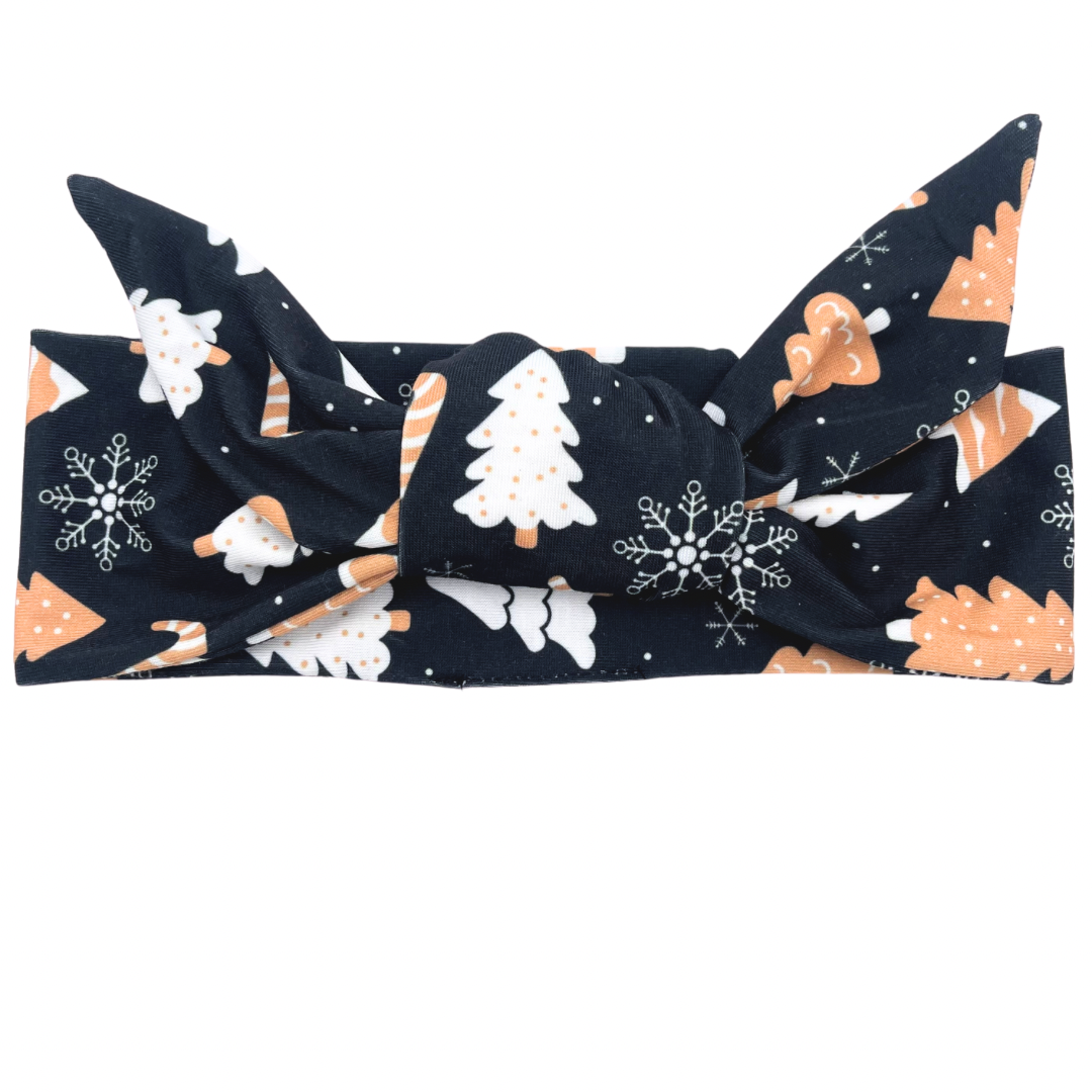 Whimsical Winter - Black Adjustable Tie Headband