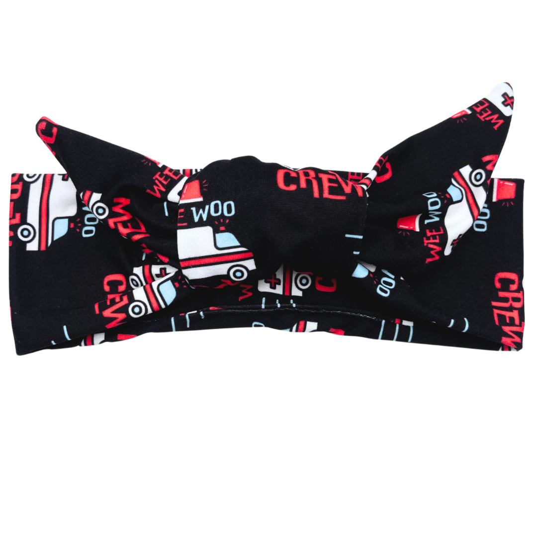 Wee Woo Crew - Black Adjustable Tie Headband