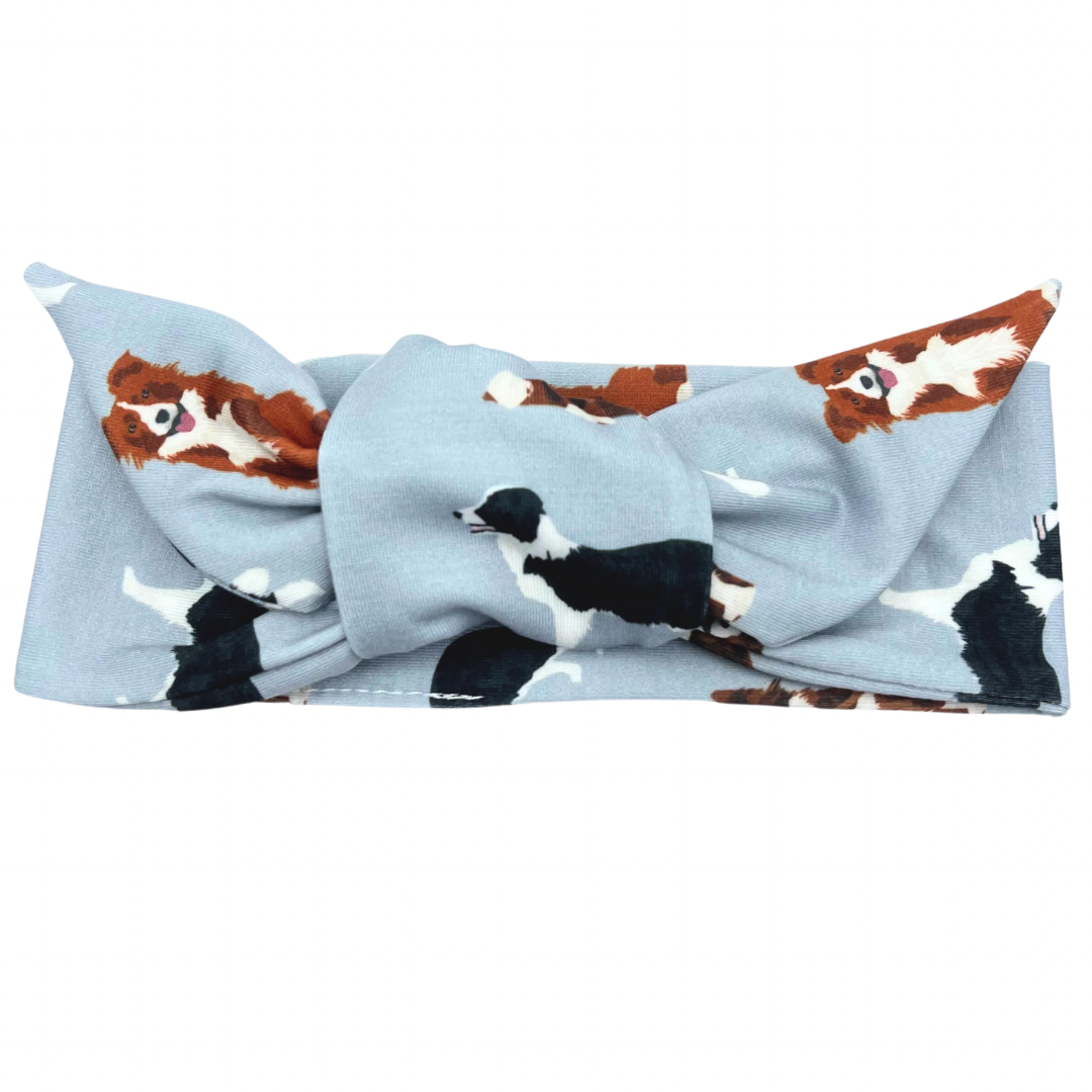 Border Collie Dogs - Light Gray Adjustable Tie Headband