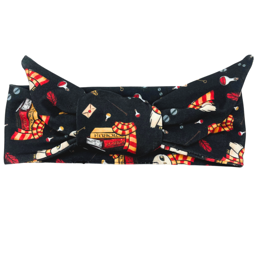 Wizard Owls - Black Adjustable Tie Headband