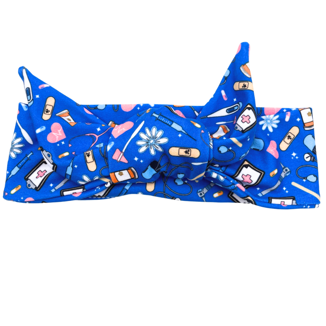 Floral Nursing Essentials - Royal Blue Adjustable Tie Headband