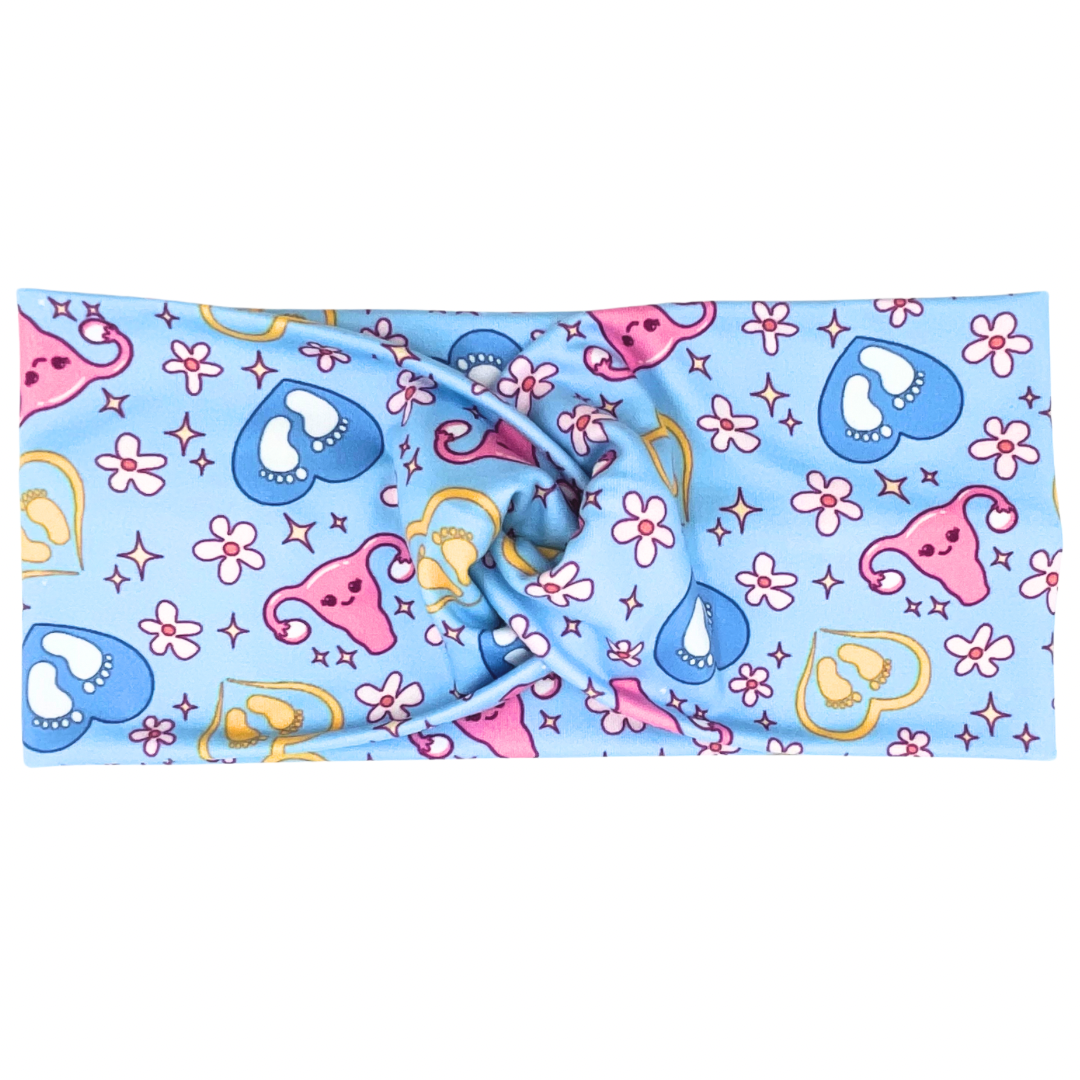 Floral Baby Feet & Uterus - Baby Blue Headband