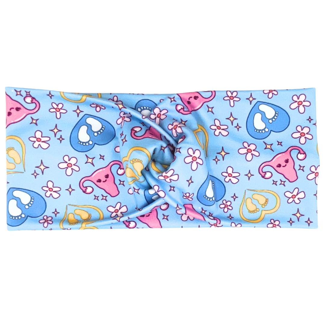 Floral Baby Feet &amp; Uterus - Baby Blue Headband